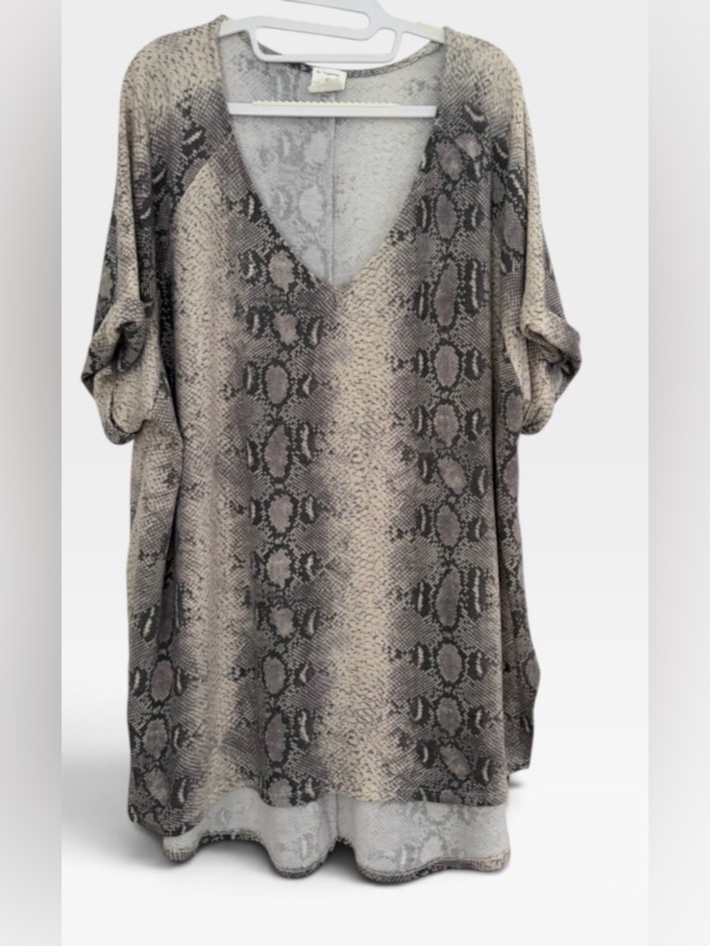 By Together Beige and Black Snake-Print V-Neck Tunic